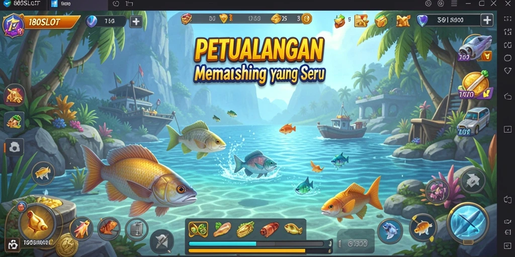 Gameplay 180SLOT yang menampilkan momen menangkap ikan dengan seru.