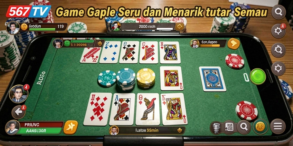 Screenshot gameplay Gaple menunjukkan antusiasme pemain saat bertanding.