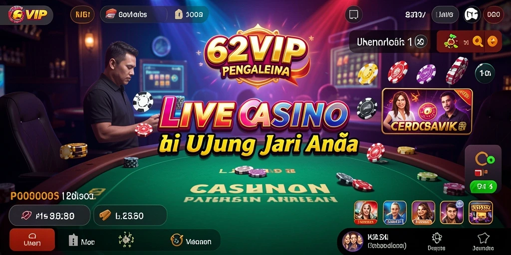 Screenshot 62VIP menampilkan dealer profesional dan permainan langsung.