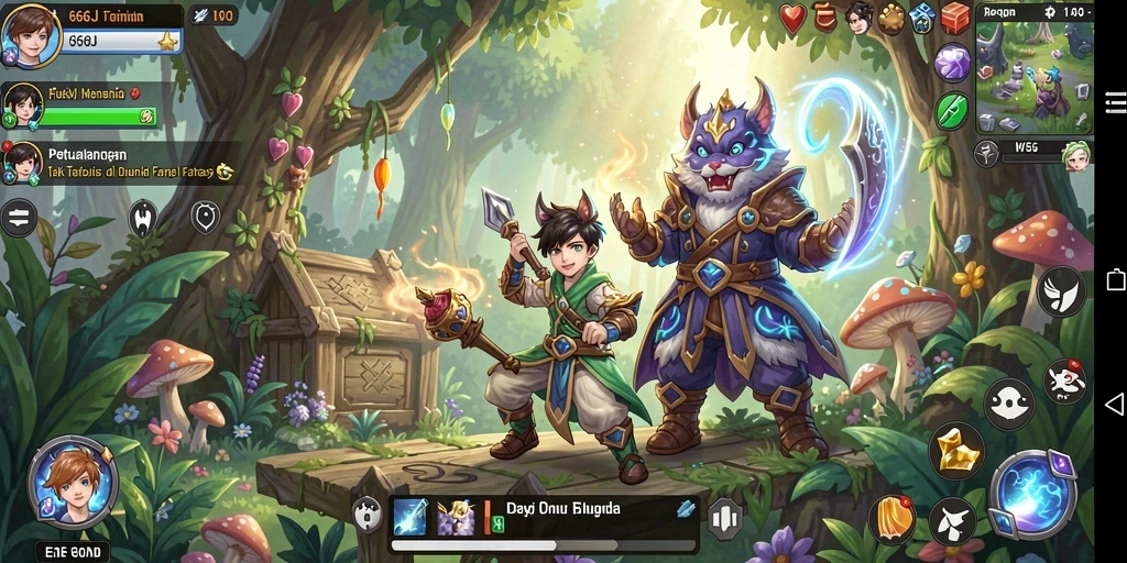 Screenshot gameplay 666J yang menampilkan petualangan di dunia fantasi.