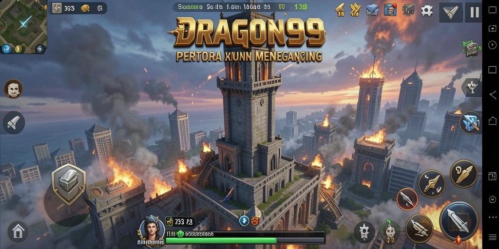 Screenshot gameplay DRAGON99 menunjukkan aksi menara pertahanan yang menegangkan.