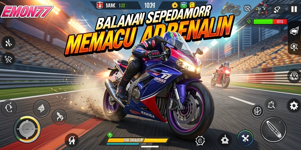 Tampilan seru gameplay balapan sepeda motor di EMON77.
