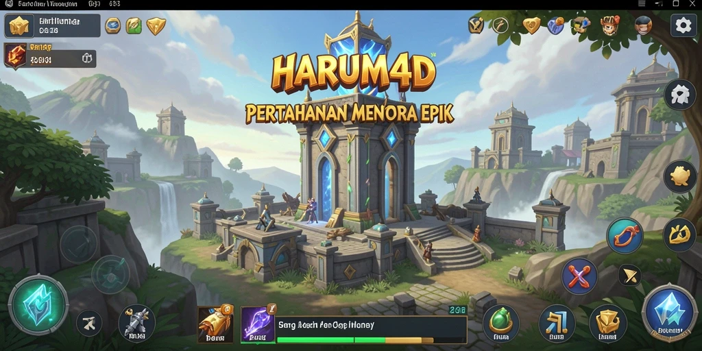 Tangkapan layar menunjukkan aksi seru dan menara dalam HARUM4D.