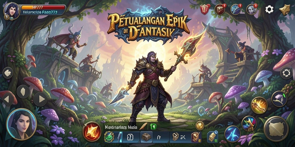 Screenshot gameplay HP777 yang menunjukkan aksi seru dalam pertempuran RPG.