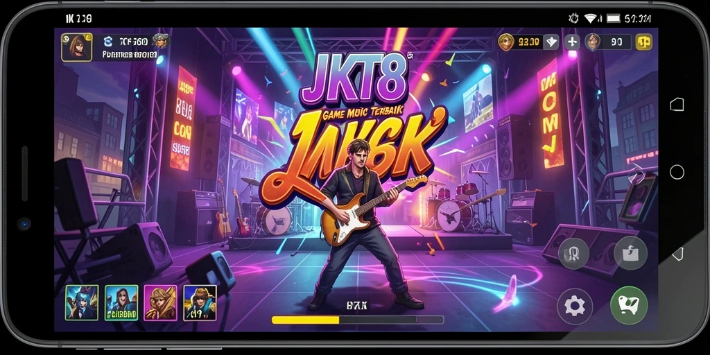 Tampilan layar permainan JKT8 dengan berbagai lagu musik.