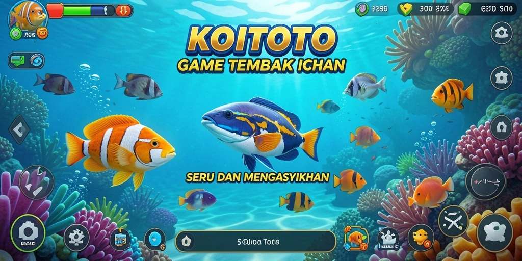 Tampilan gameplay KOITOTO dengan berbagai ikan yang menantang.