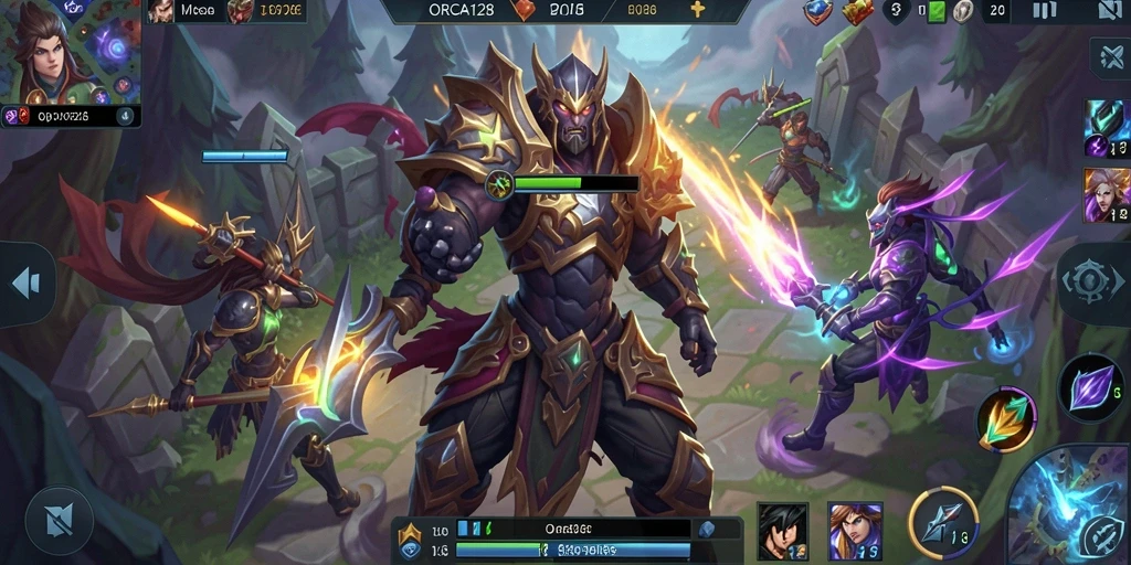 Screenshot gameplay menampilkan aksi seru dalam pertempuran MOBA.
