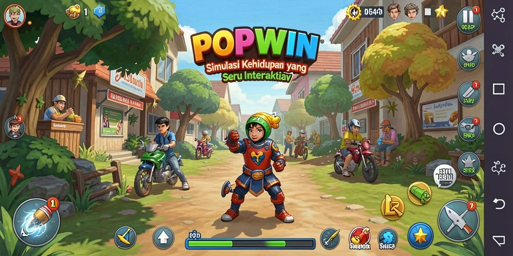 Tampilan menarik dari gameplay interaktif POPWIN yang penuh dengan warna.