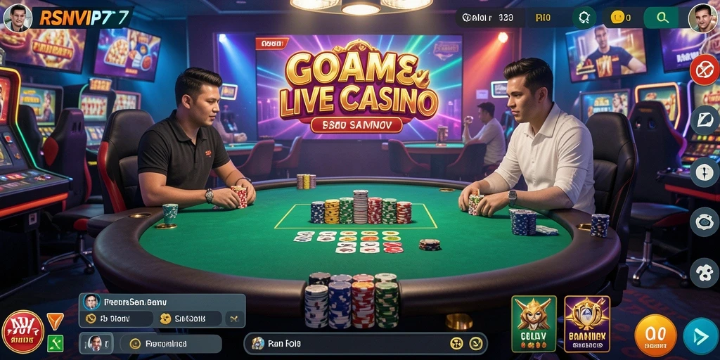 Tampilan gameplay RSNVIP7 menampilkan dealer langsung dan interaksi antarpemain.