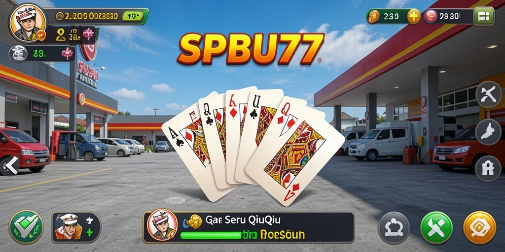 Tampilan gameplay seru dalam SPBU77 dengan kartu QiuQiu.