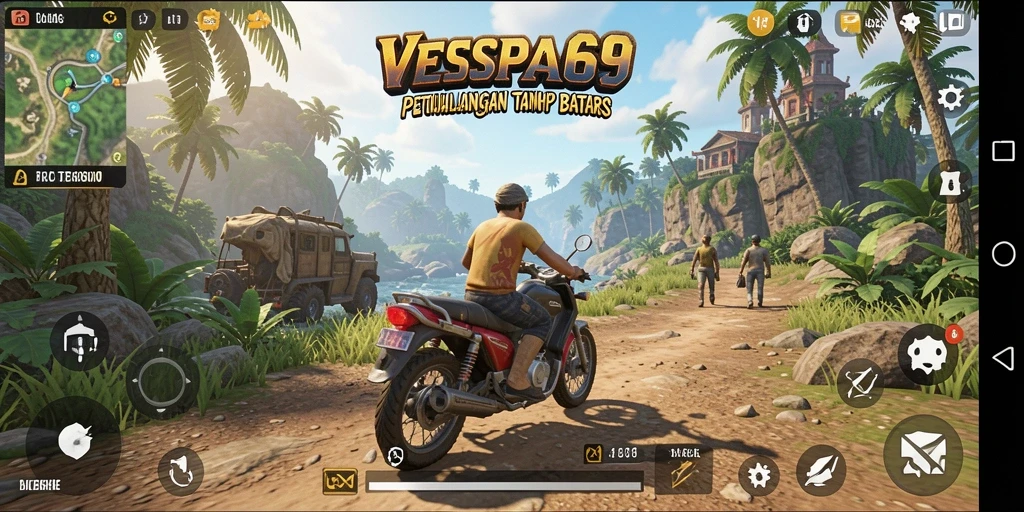 Screenshot gameplay VESPA69 menampilkan eksplorasi dunia terbuka yang luas.