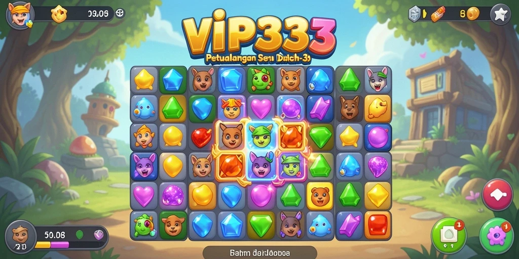 Tampilan menarik dari gameplay Match-3 yang penuh warna.